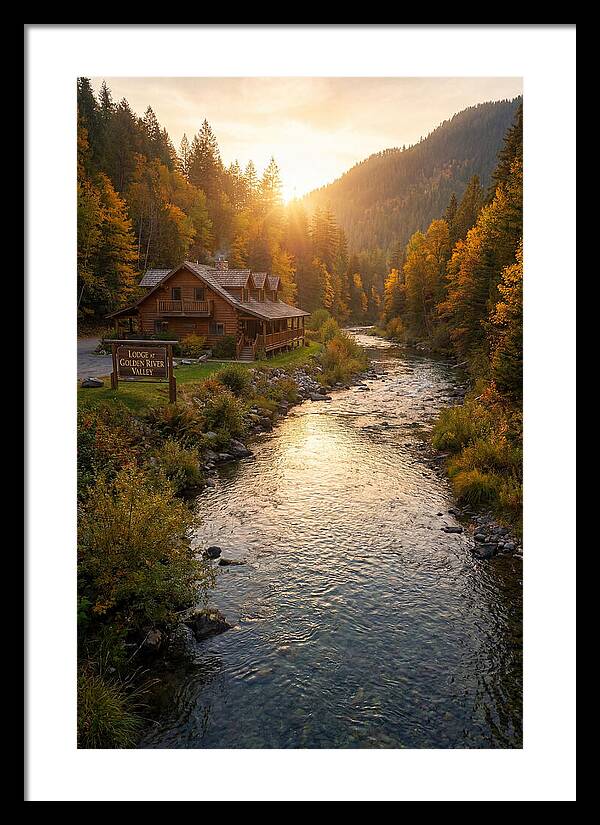 Lodge By The River At Sunset