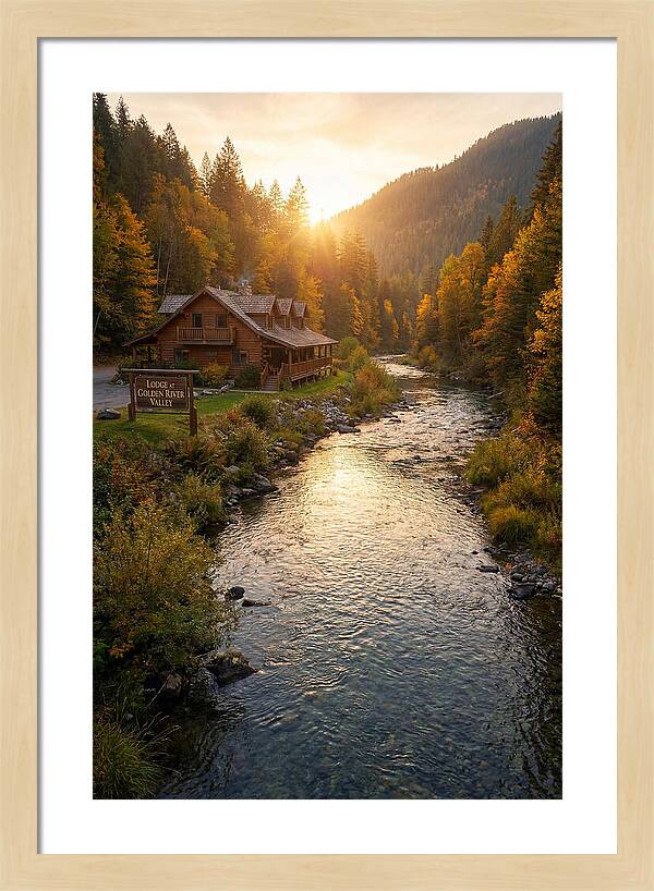 Lodge By The River At Sunset