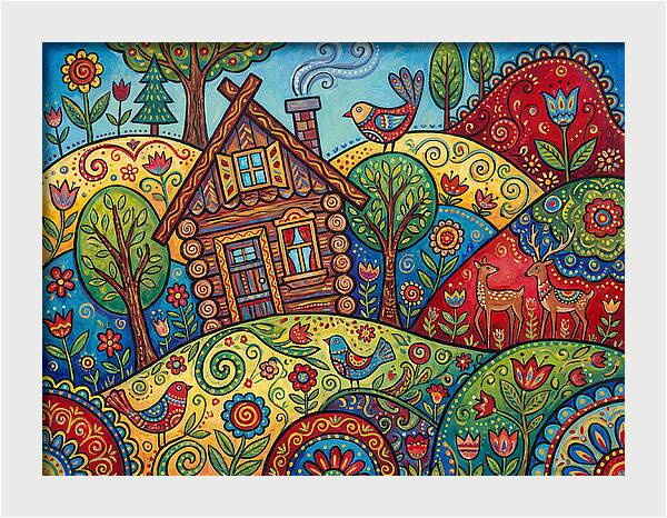 Log Cabin In Vibrant Landscape