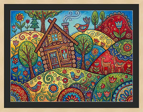 Log Cabin In Vibrant Landscape