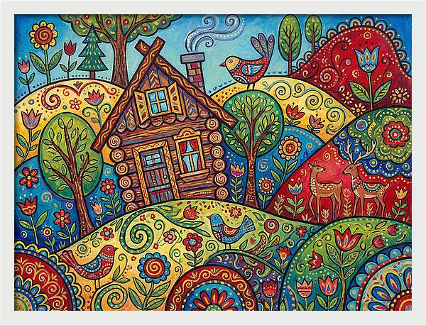 Log Cabin In Vibrant Landscape
