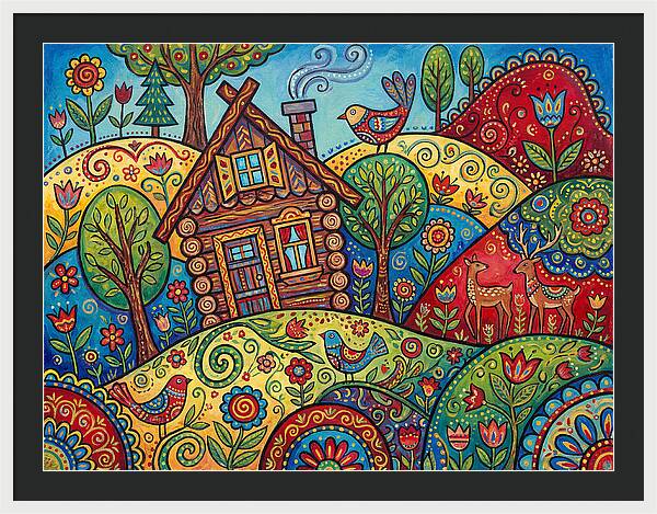 Log Cabin In Vibrant Landscape