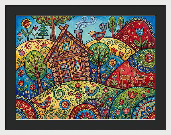 Log Cabin In Vibrant Landscape