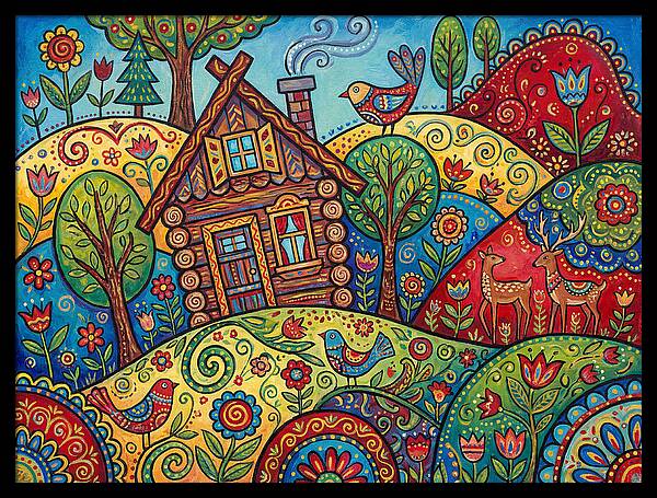 Log Cabin In Vibrant Landscape