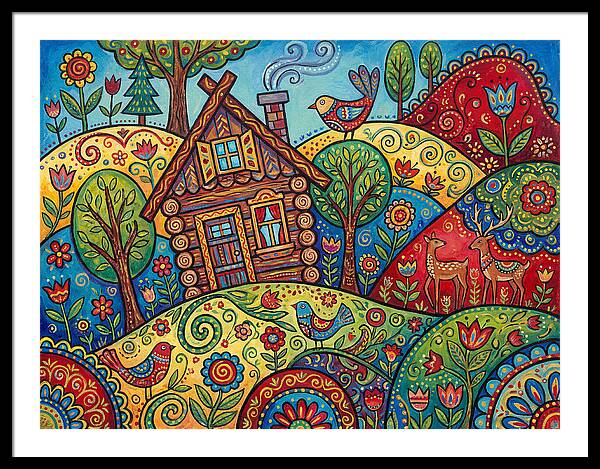 Log Cabin In Vibrant Landscape