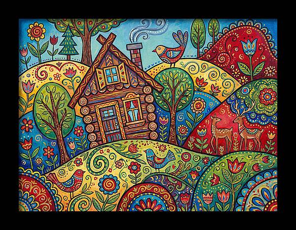 Log Cabin In Vibrant Landscape