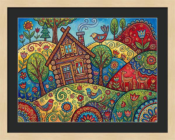 Log Cabin In Vibrant Landscape