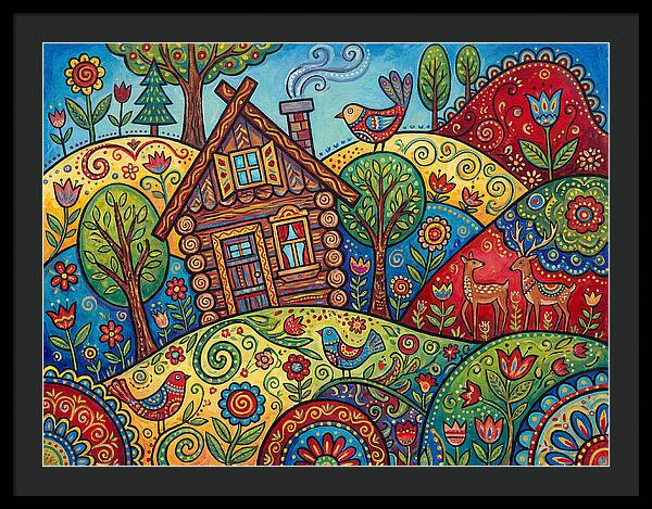 Log Cabin In Vibrant Landscape