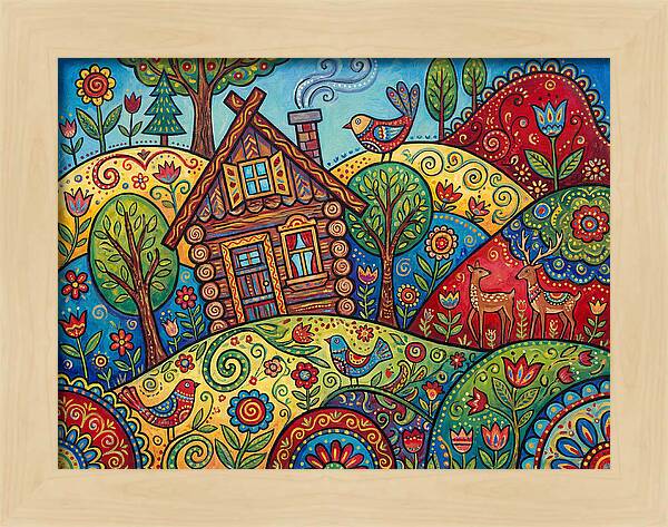 Log Cabin In Vibrant Landscape