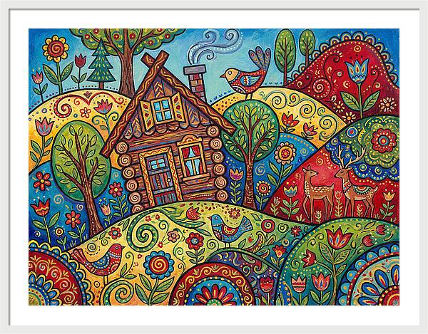 Log Cabin In Vibrant Landscape