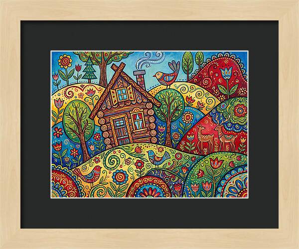 Log Cabin In Vibrant Landscape