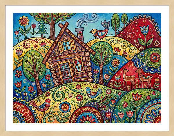 Log Cabin In Vibrant Landscape