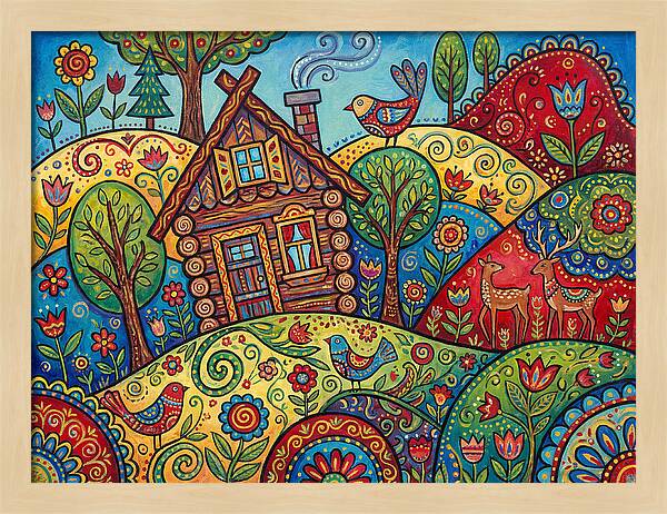 Log Cabin In Vibrant Landscape