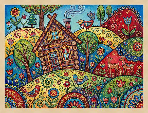 Log Cabin In Vibrant Landscape
