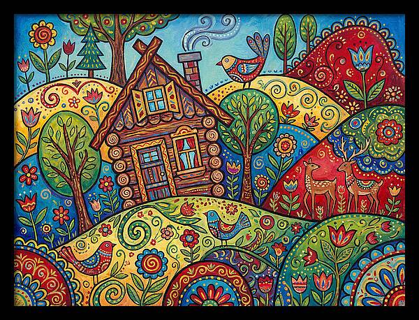 Log Cabin In Vibrant Landscape