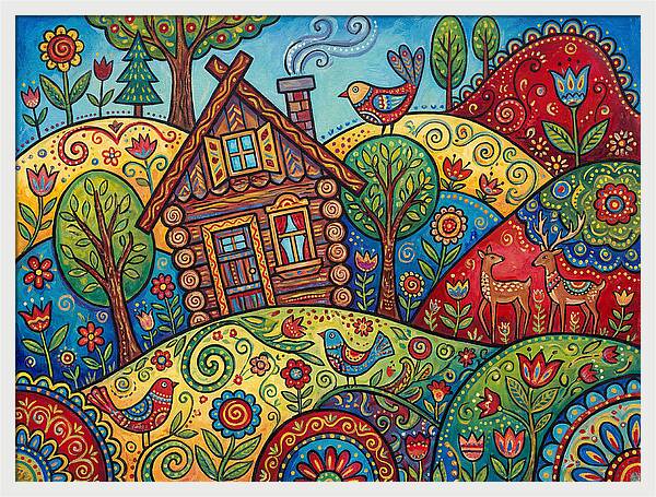Log Cabin In Vibrant Landscape