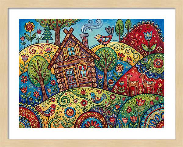 Log Cabin In Vibrant Landscape