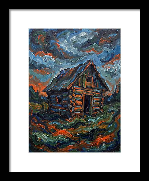 Log Cabin Under Stormy Skies