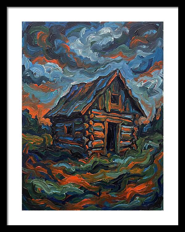 Log Cabin Under Stormy Skies