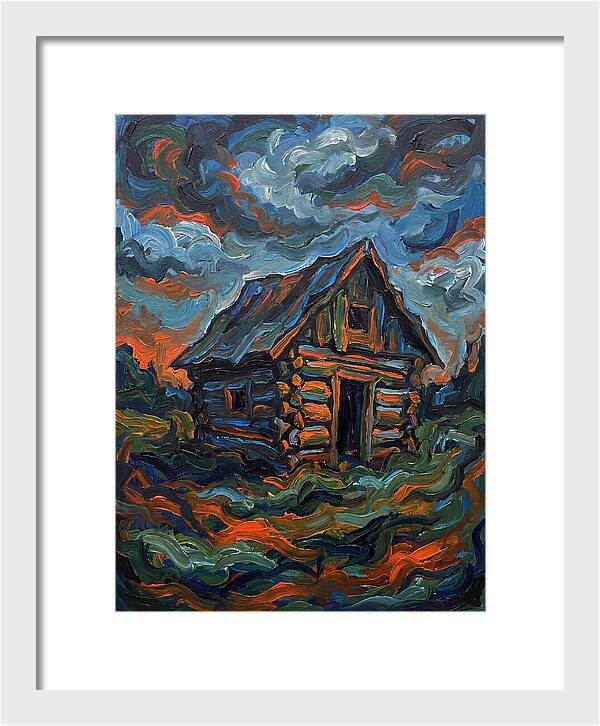 Log Cabin Under Stormy Skies