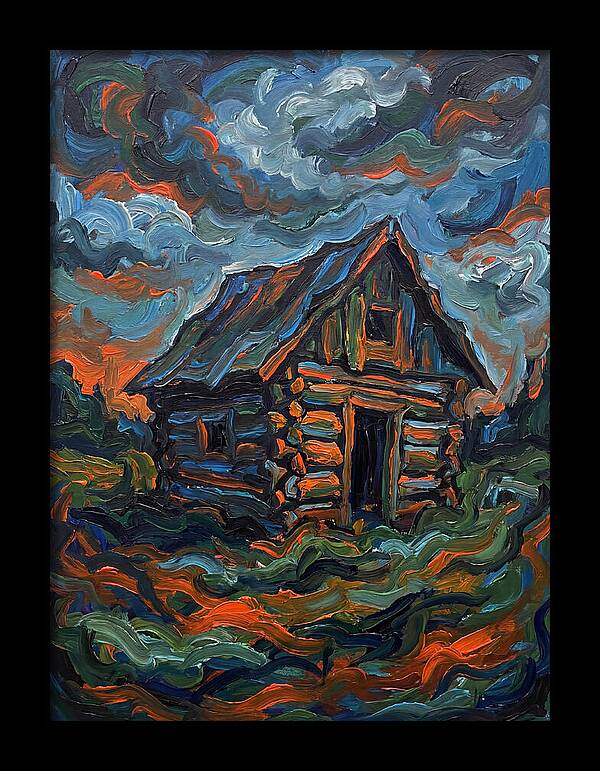 Log Cabin Under Stormy Skies