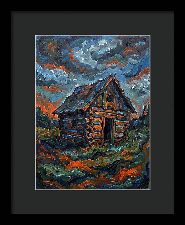 Log Cabin Under Stormy Skies