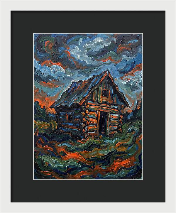 Log Cabin Under Stormy Skies