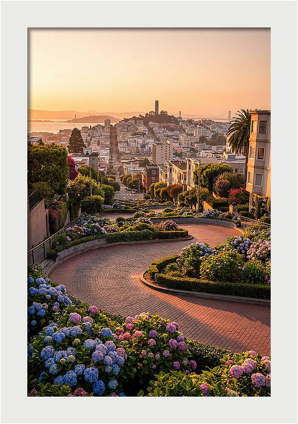 Lombard Street Curves At Golden Hour