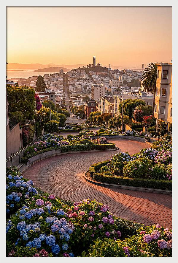 Lombard Street Curves At Golden Hour