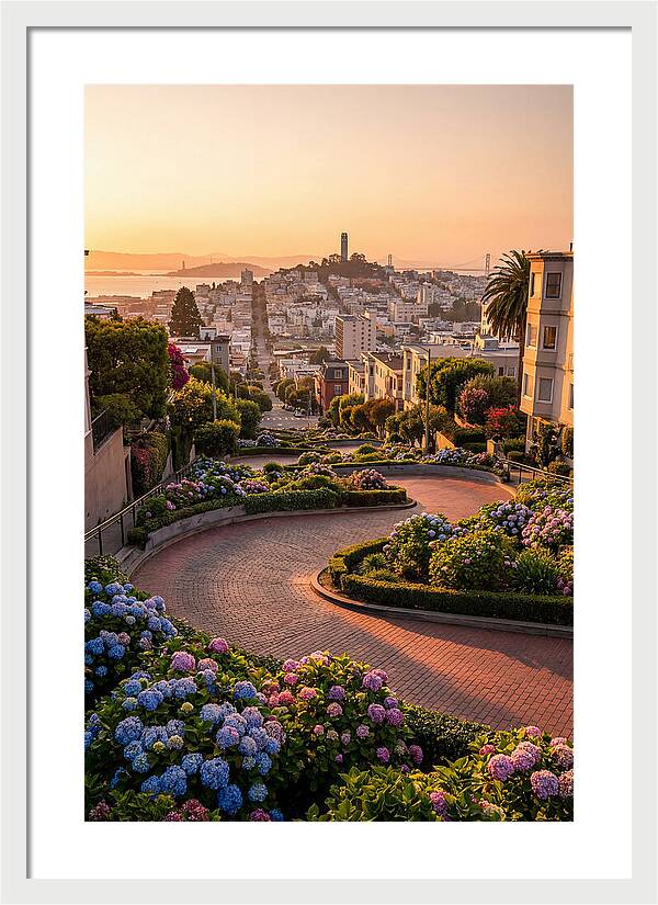 Lombard Street Curves At Golden Hour