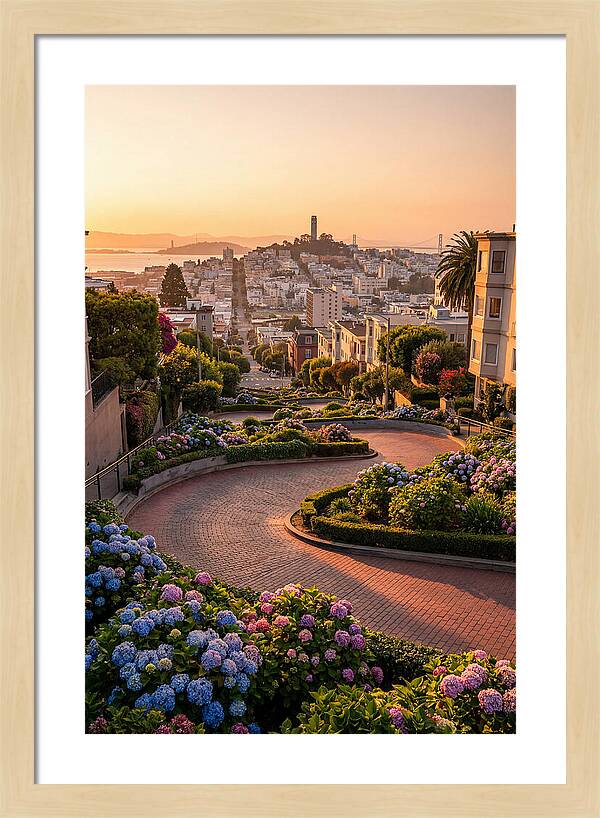 Lombard Street Curves At Golden Hour