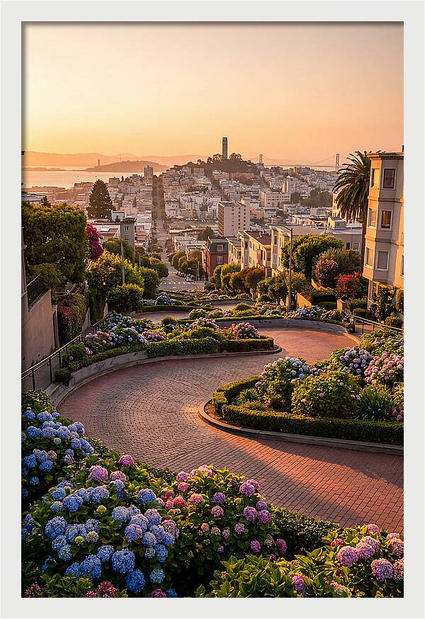 Lombard Street Curves At Golden Hour