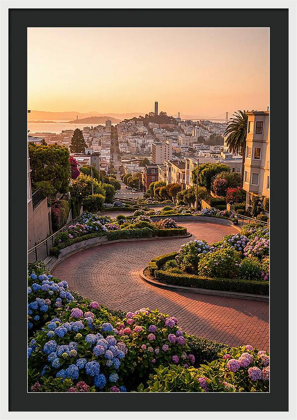 Lombard Street Curves At Golden Hour