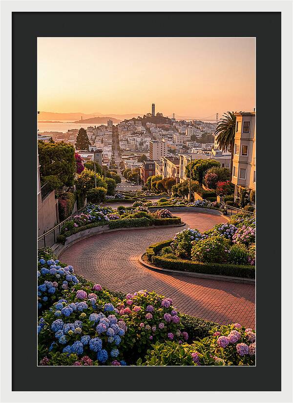 Lombard Street Curves At Golden Hour