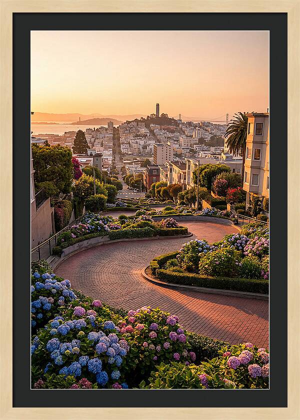 Lombard Street Curves At Golden Hour
