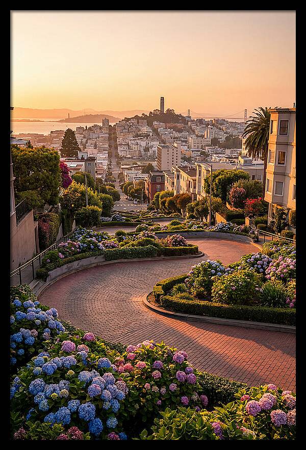 Lombard Street Curves At Golden Hour