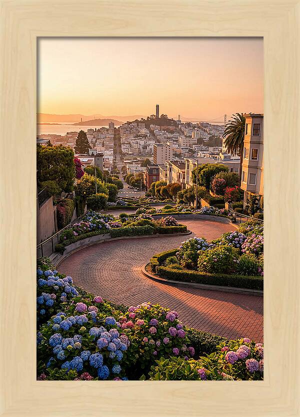 Lombard Street Curves At Golden Hour