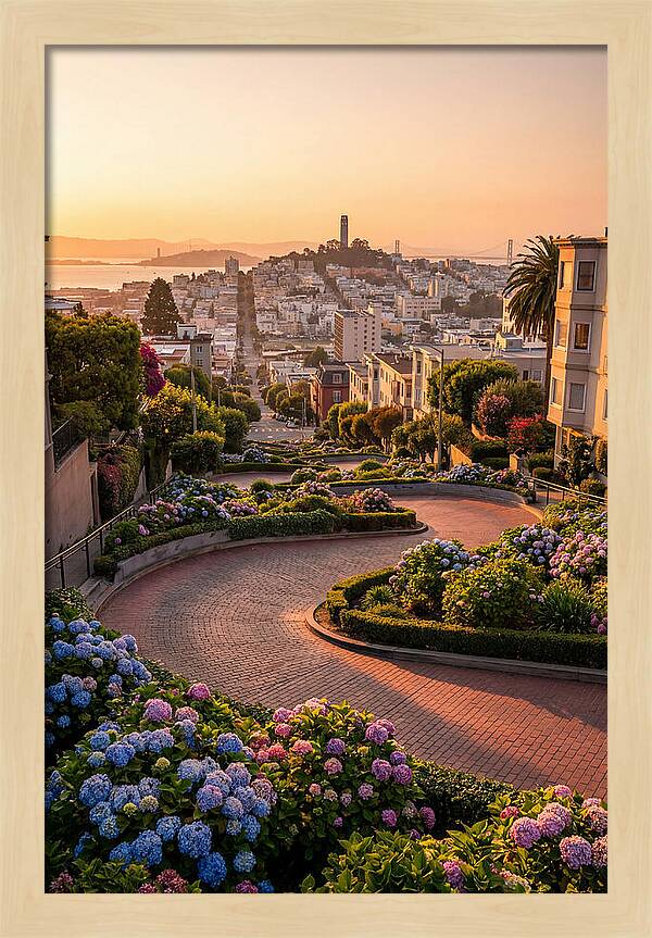 Lombard Street Curves At Golden Hour
