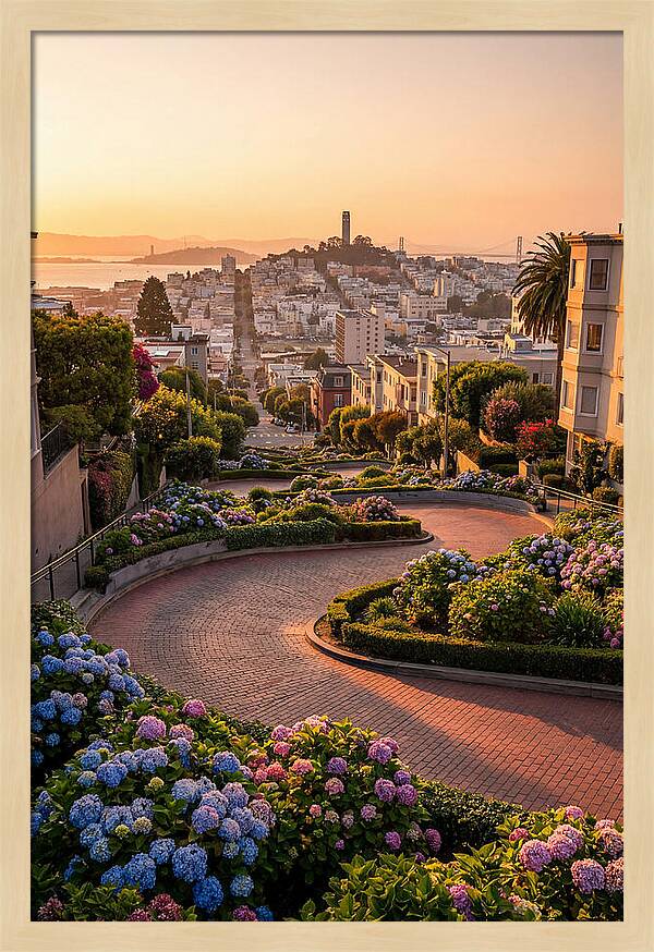 Lombard Street Curves At Golden Hour