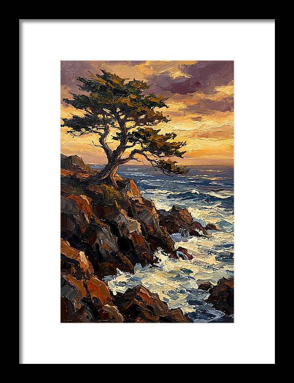 Lone Cypress Tree At Sunset