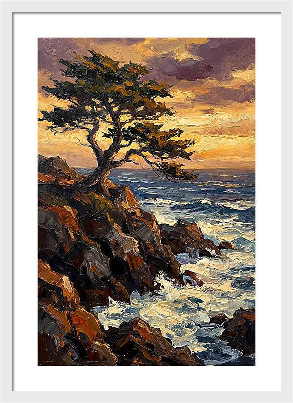 Lone Cypress Tree At Sunset