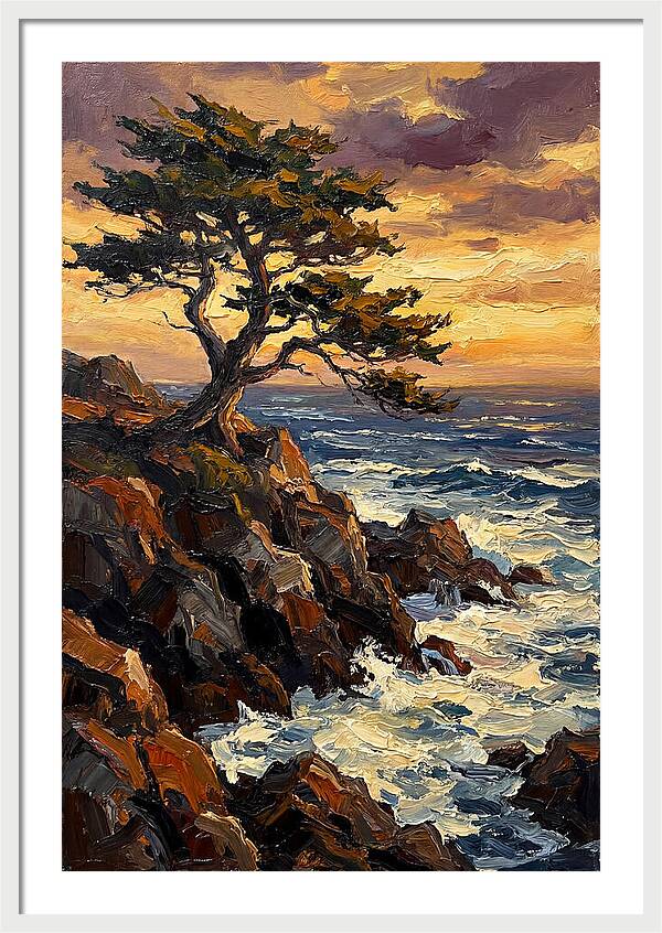 Lone Cypress Tree At Sunset