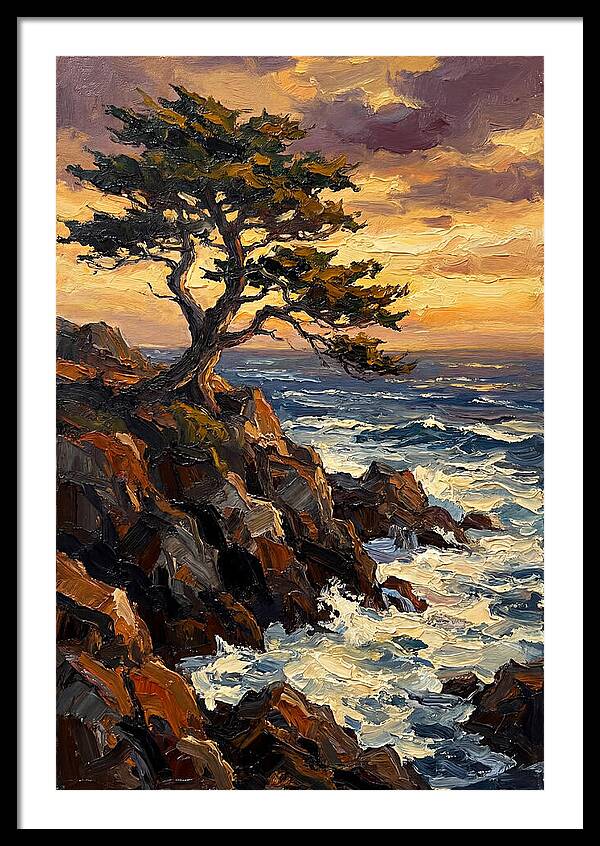 Lone Cypress Tree At Sunset