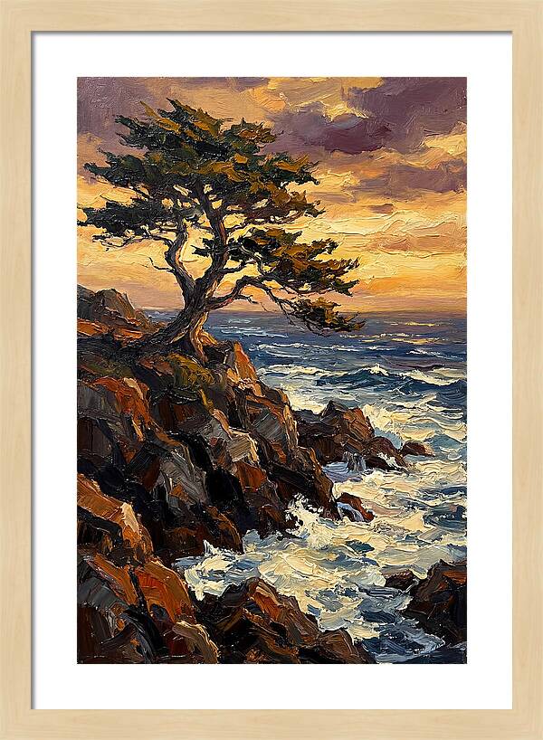 Lone Cypress Tree At Sunset
