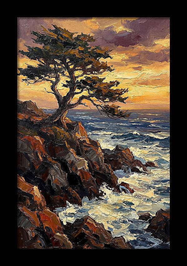 Lone Cypress Tree At Sunset