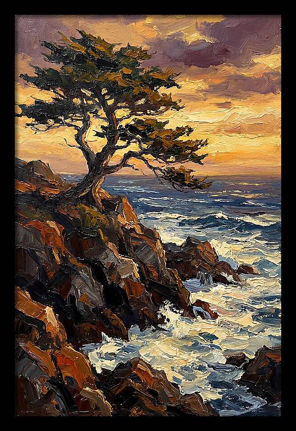 Lone Cypress Tree At Sunset