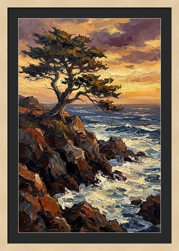 Lone Cypress Tree At Sunset
