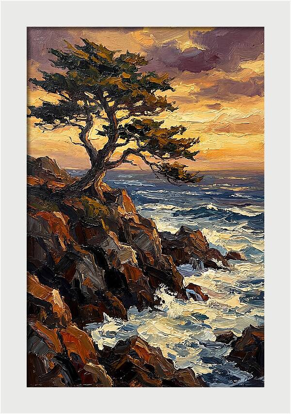 Lone Cypress Tree At Sunset
