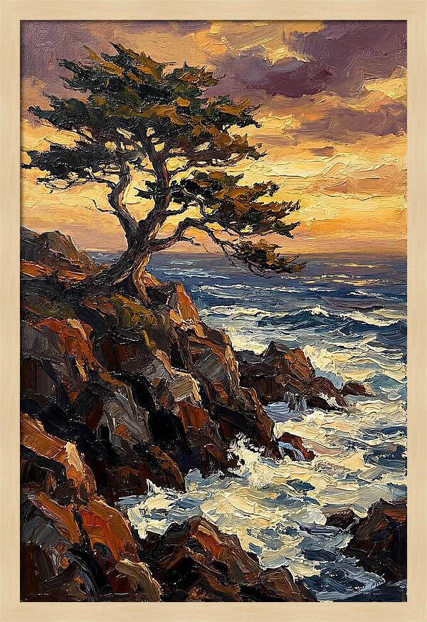 Lone Cypress Tree At Sunset
