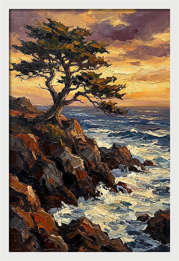 Lone Cypress Tree At Sunset